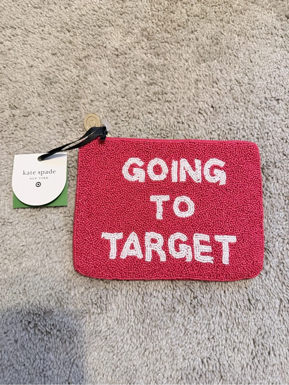 kate spade pink and white 'Going to Target' beaded wristlet pouch